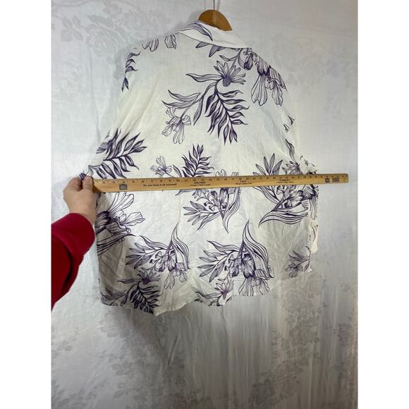 MOTF Button Up 4XL White Purple Floral Linen Blend Long Sleeve - Picture 11 of 12